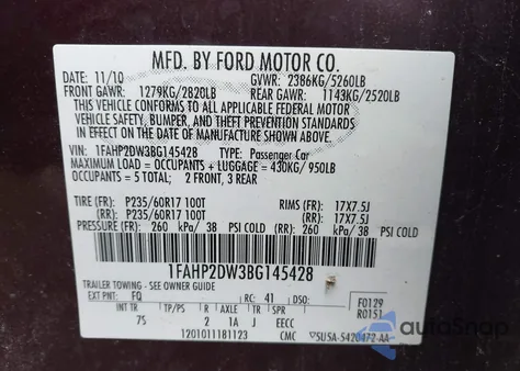 2011 Ford Taurus Se z USA, uszkodzony, nr VIN 1FAHP2DW3BG145428